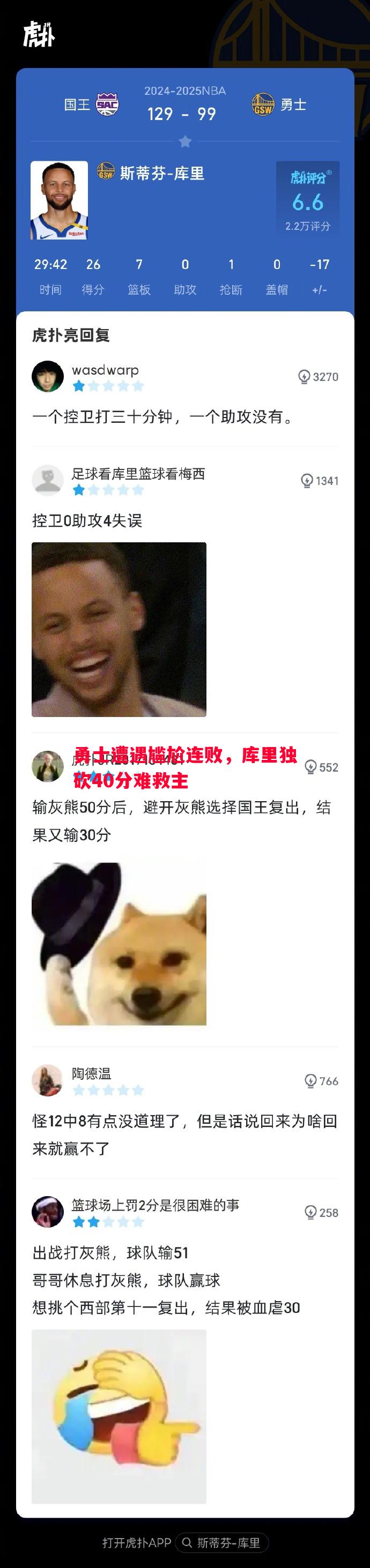 勇士遭遇尴尬连败，库里独砍40分难救主