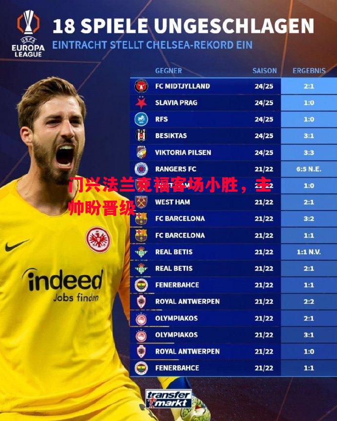 门兴法兰克福客场小胜，主帅盼晋级
