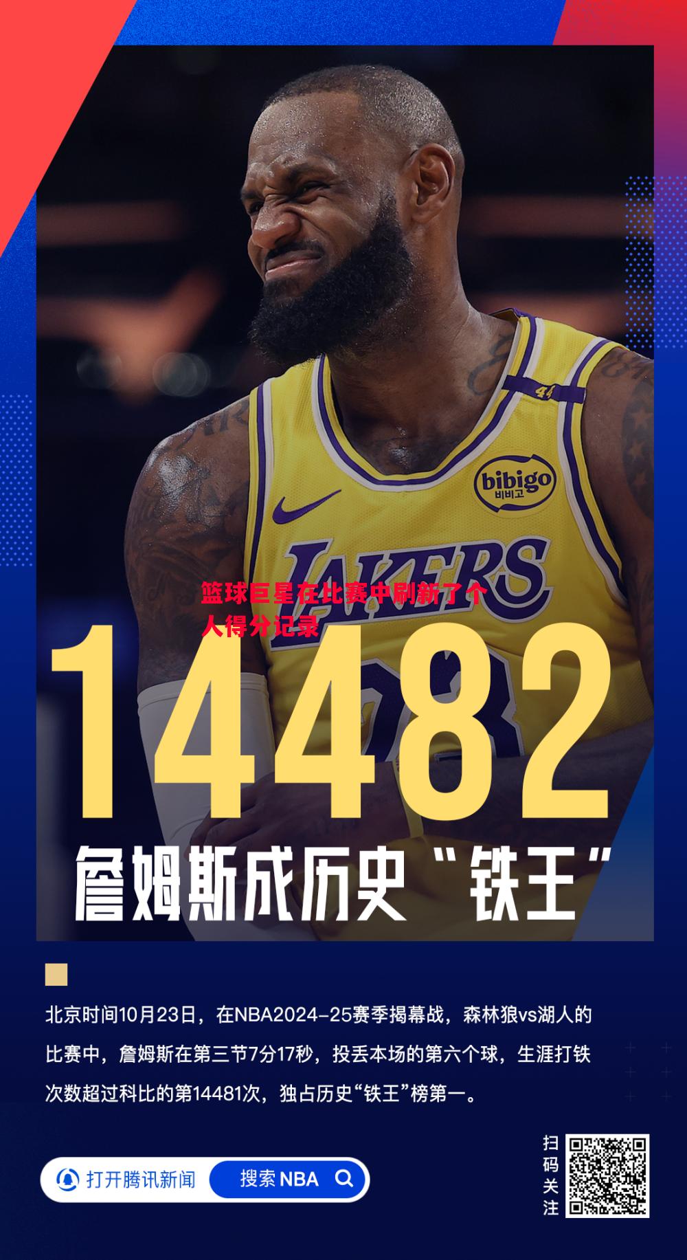 篮球巨星在比赛中刷新了个人得分记录